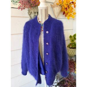 Vntg Balladini Jewel Tone Purple Angora Sweater Lined Rare Size Large 80's 90's